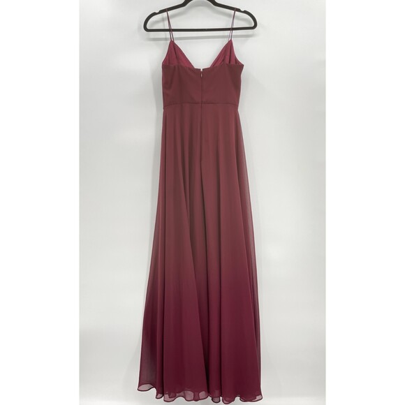 BILL LEVKOFF Jemma Chiffon V-Neck A-Line Princess Bridesmaid Maxi Dress Wine 2 - Picture 4 of 6